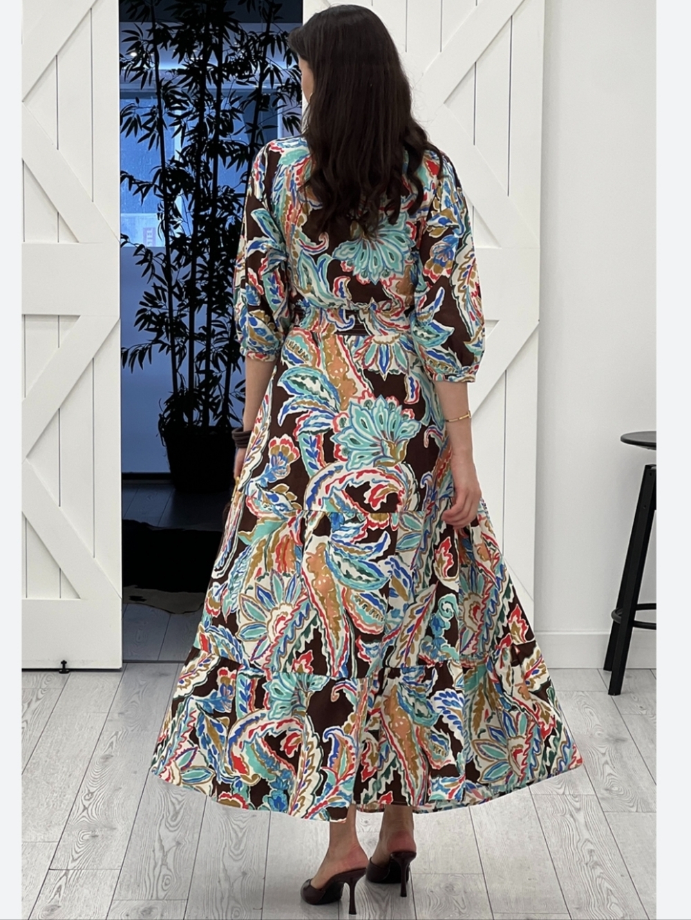 Zara Multicolor Floral Print Cut-Out Flounced Puff Sleeve Poplin Dress Size LG - Picture 3 of 14